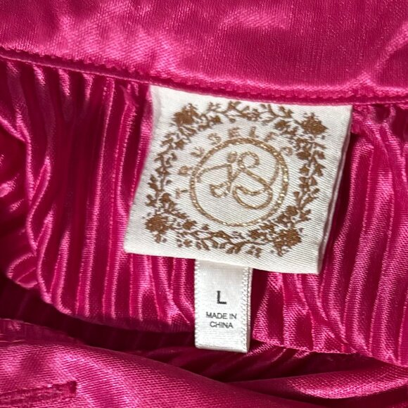 Jessica Simpson Hot Pink Blouse Button Down Top Stretchy Pleats Flowy Festive LG - Picture 3 of 8